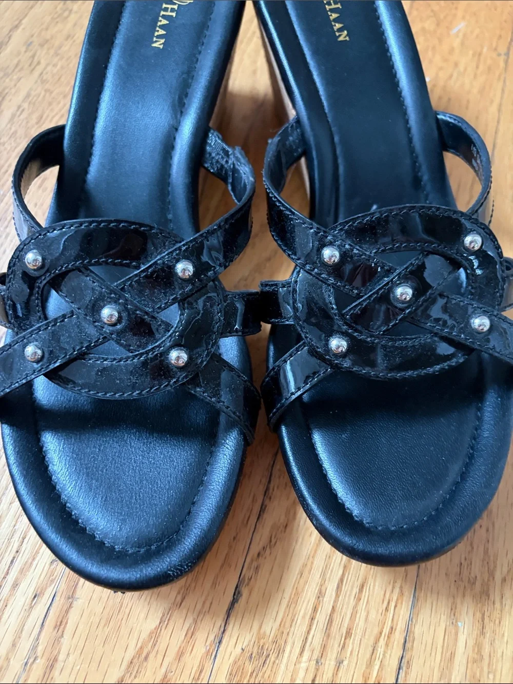 Cole Haan Black Leather Studded Slide Sandals